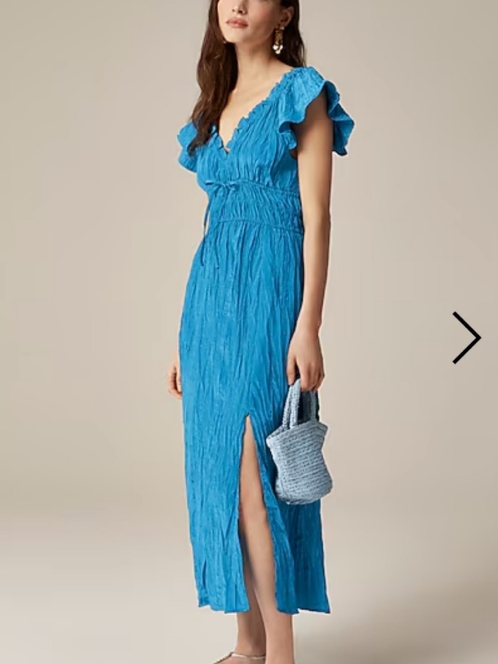 J. Crew Bright Blue Ruffle Sleeve V-Neck Maxi Dress